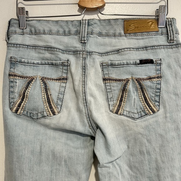 Seven 7 Boho Western Embroidered Whipstitch Capris Crop Pants Light Wash Jeans 8 - Picture 3 of 9